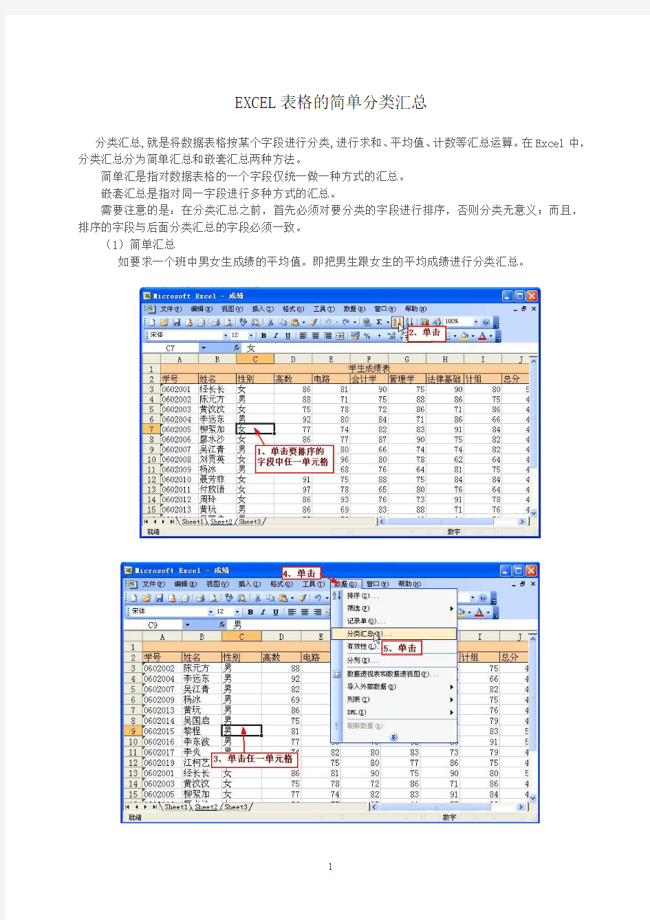 EXCEL表格分类汇总