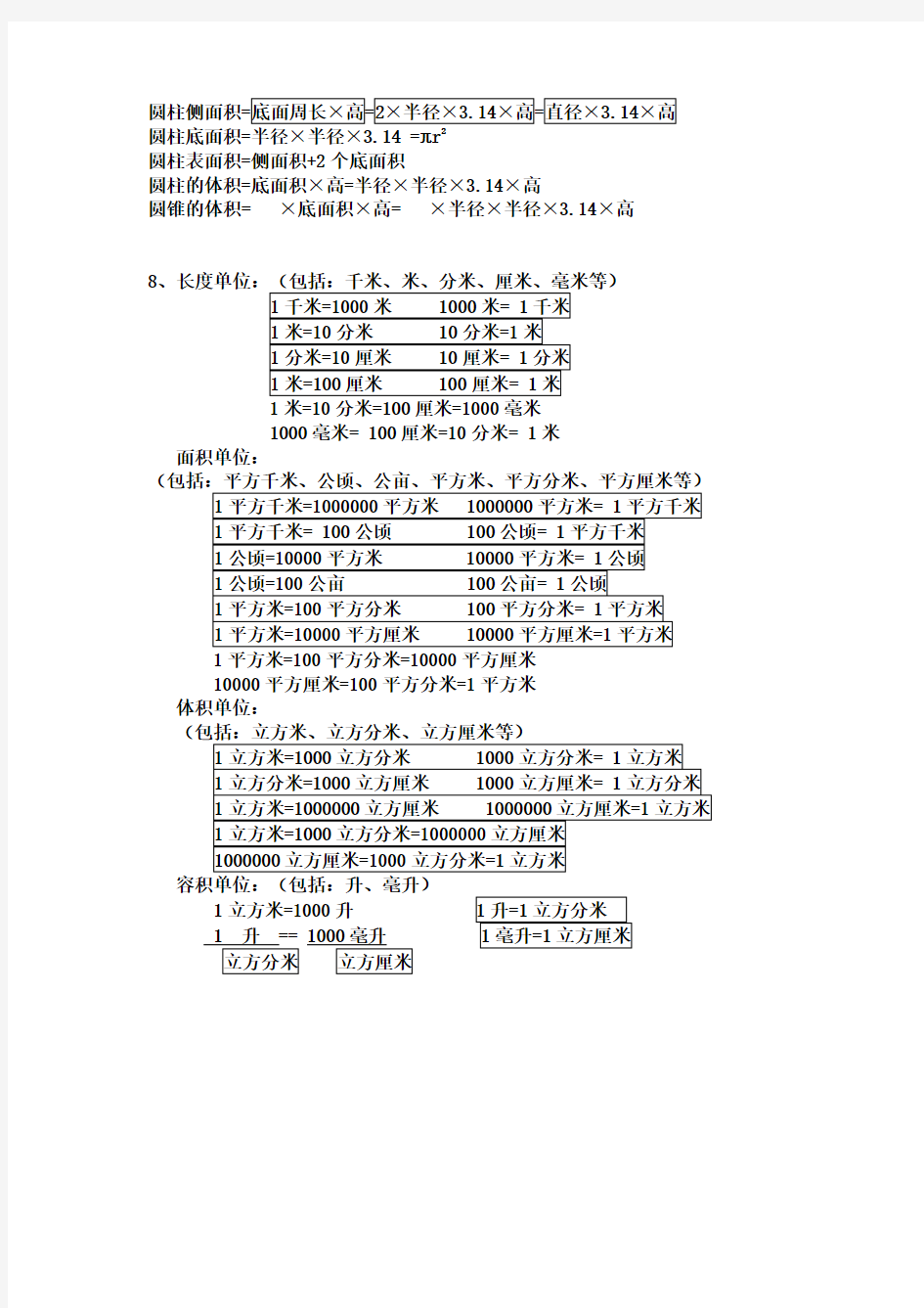 图形的面积体积计算公式