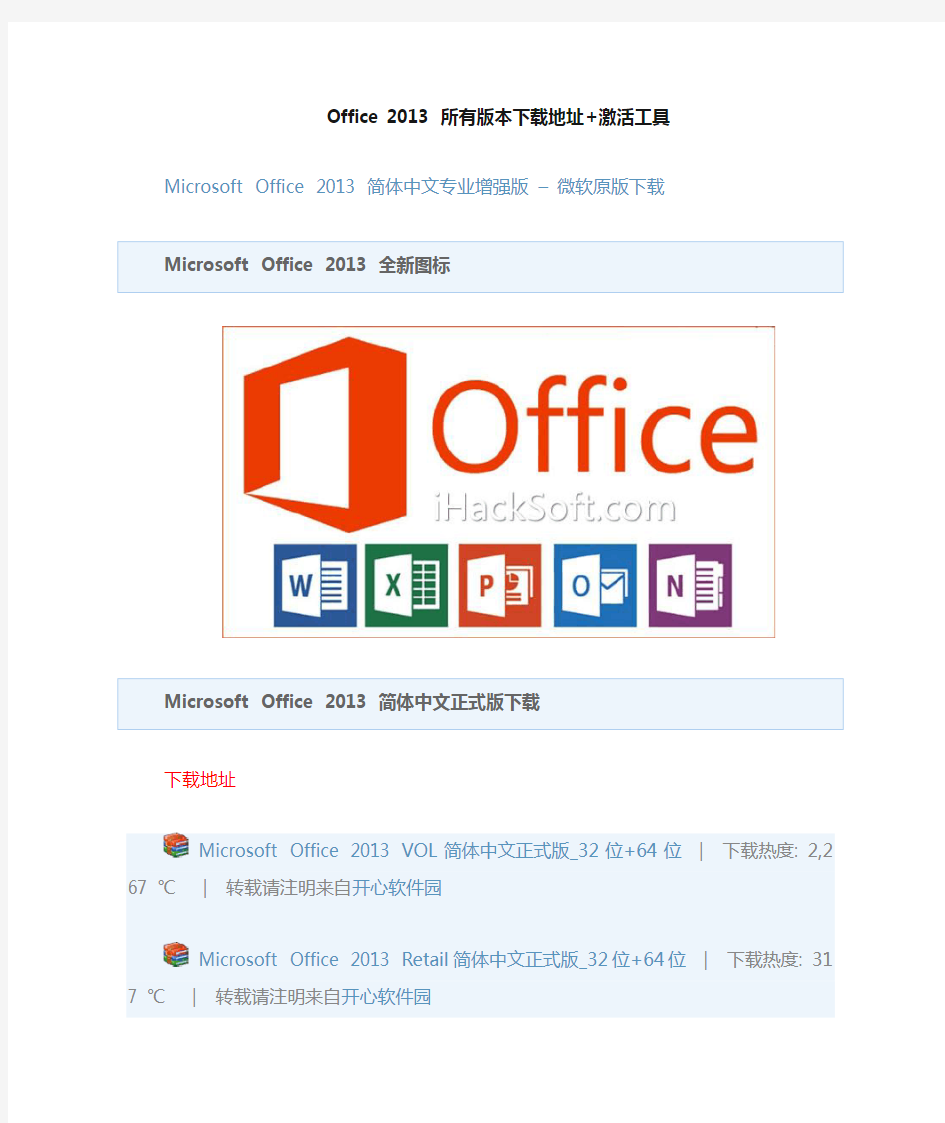 Office 2013 所有版本下载地址及激活工具(最简单的激活了)