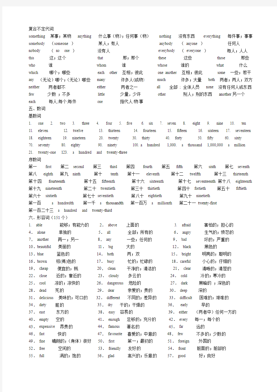 初中英语教学大纲中要求掌握的各类单词(按词性分类)