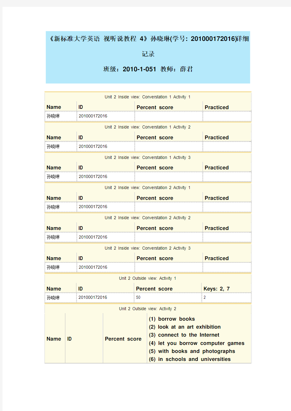 新标准大学英语4 第二单元答案