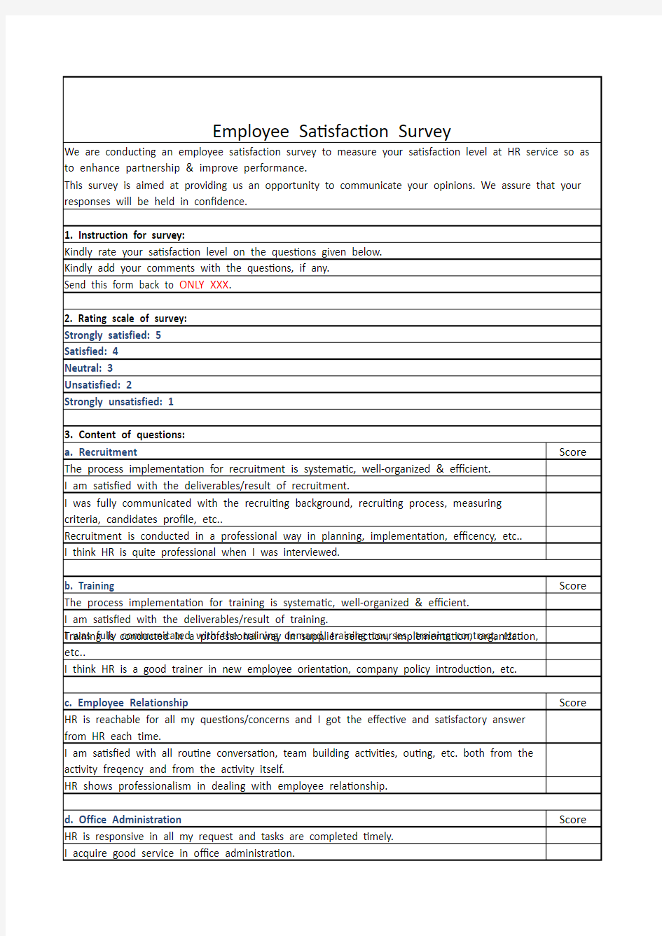 Employee Satisfaction Survey员工满意度调查英文