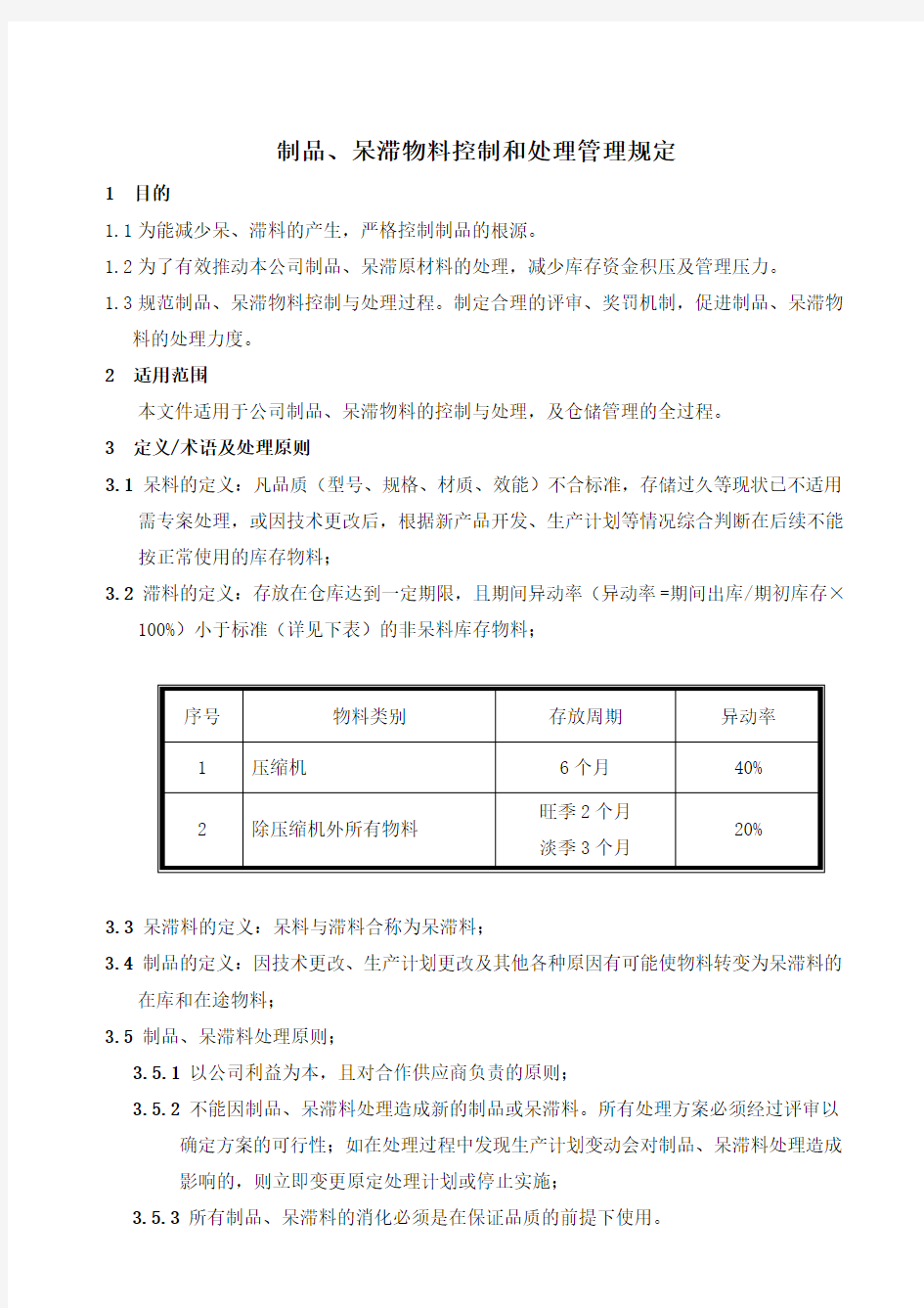 呆滞物料控制和处理管理规定.doc