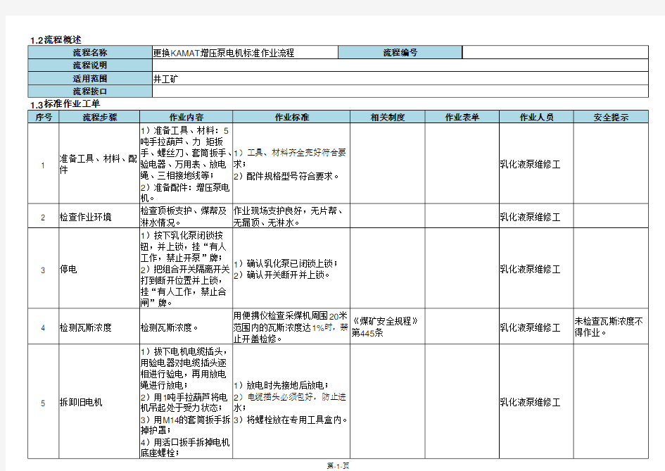 更换KAMAT增压泵电机标准作业流程