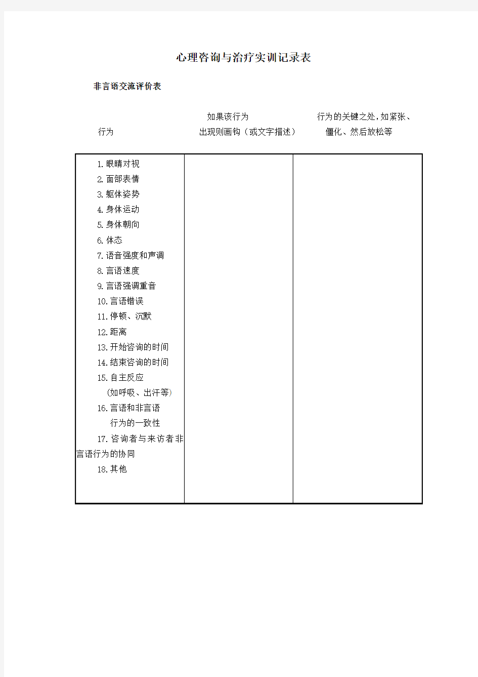 心理咨询与治疗实训记录表