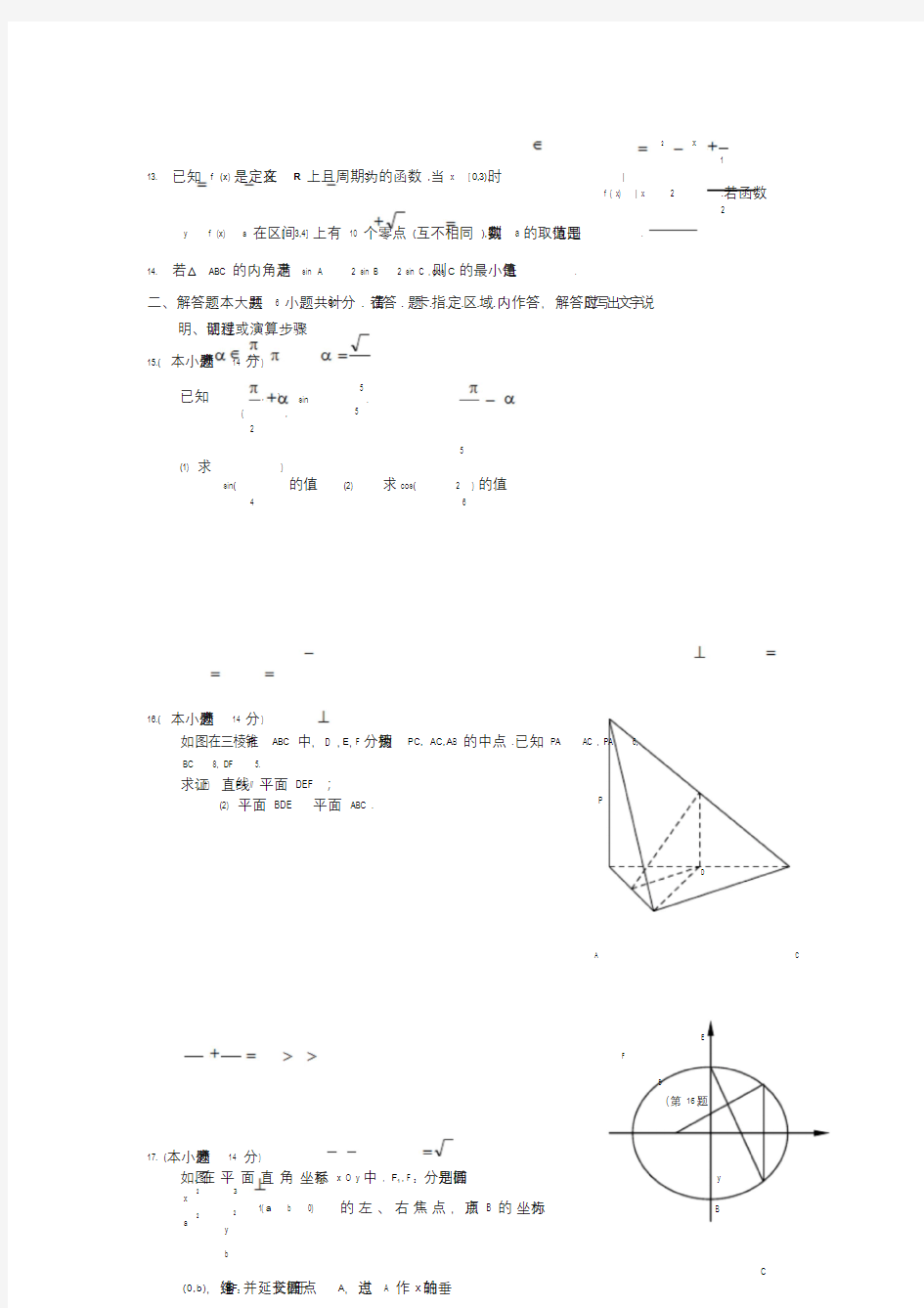 2014年高考数学江苏卷及答案