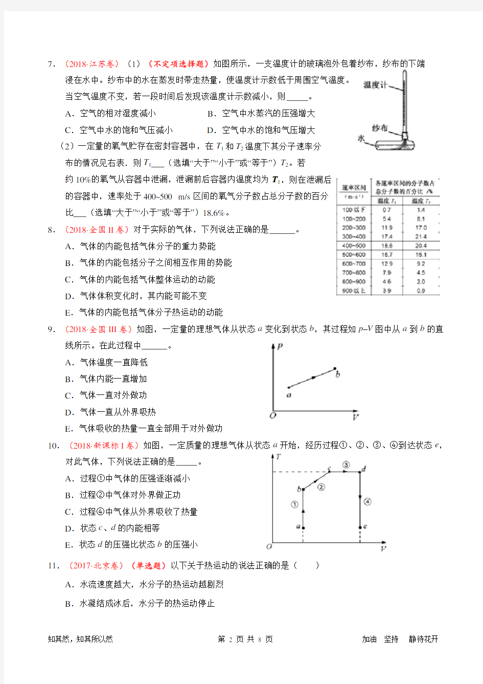 物理选修3-3高考真题选择题汇编(2013-2019年)(打印版)