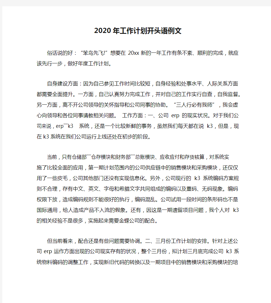 2020年工作计划开头语例文