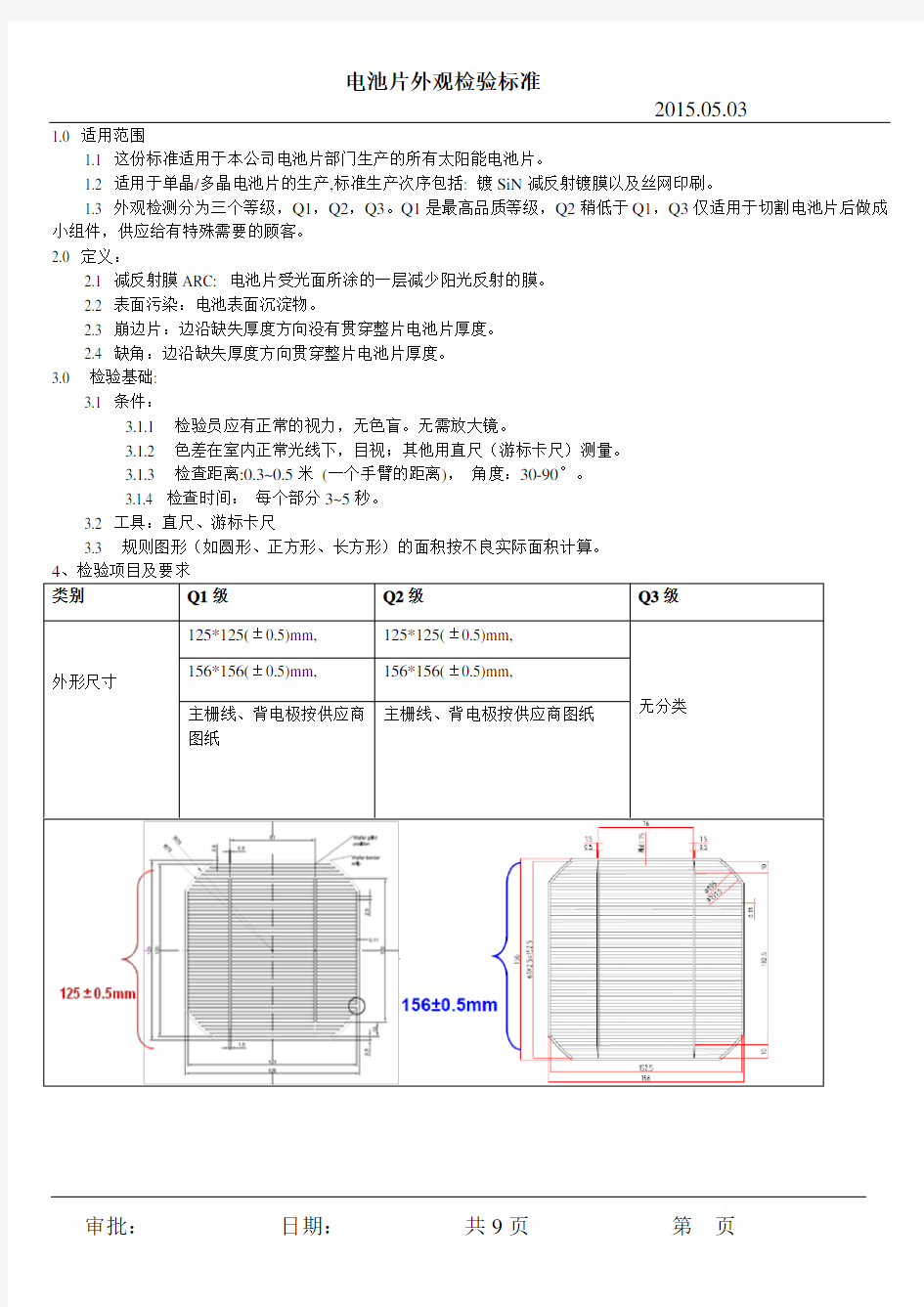 电池片外观检验标准剖析