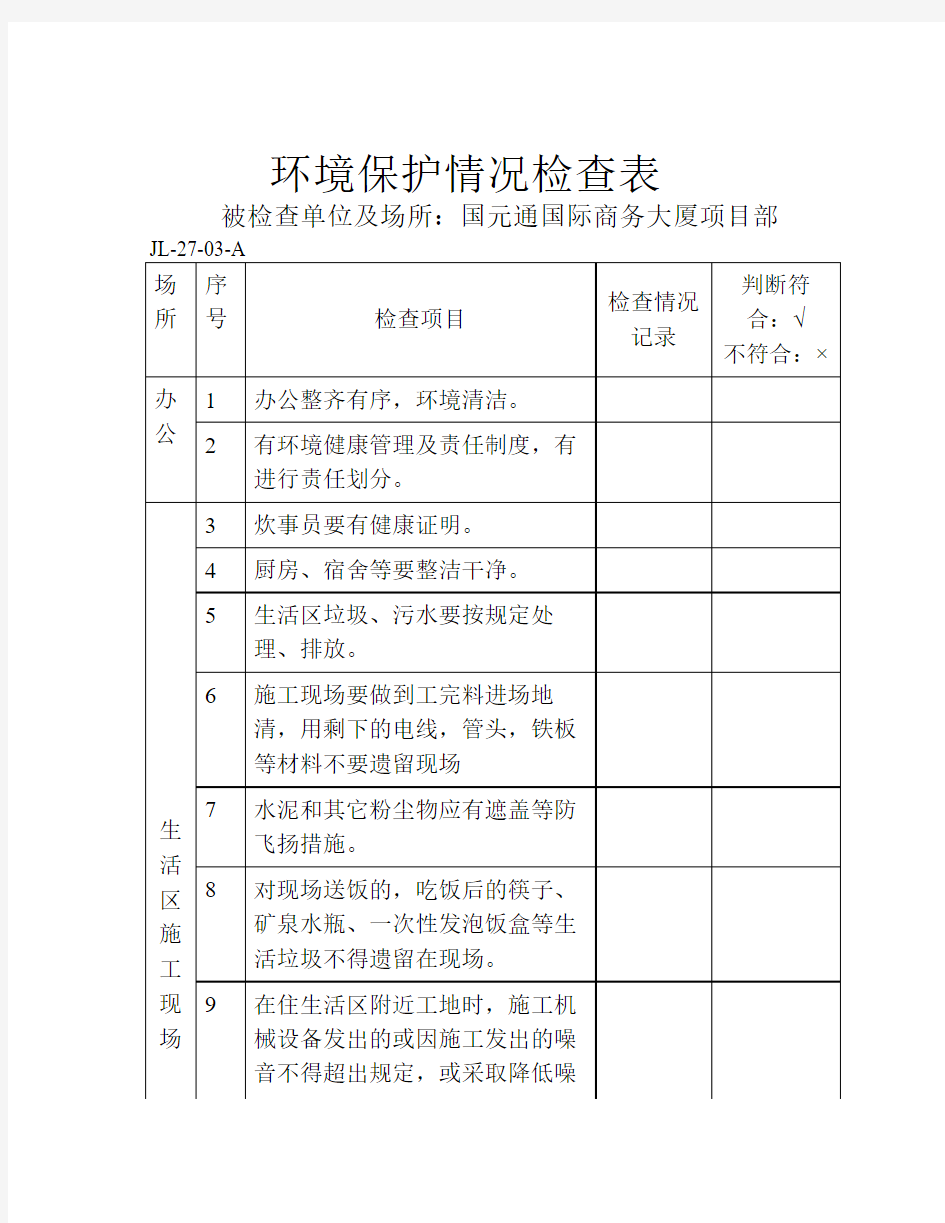 环境保护情况检查表