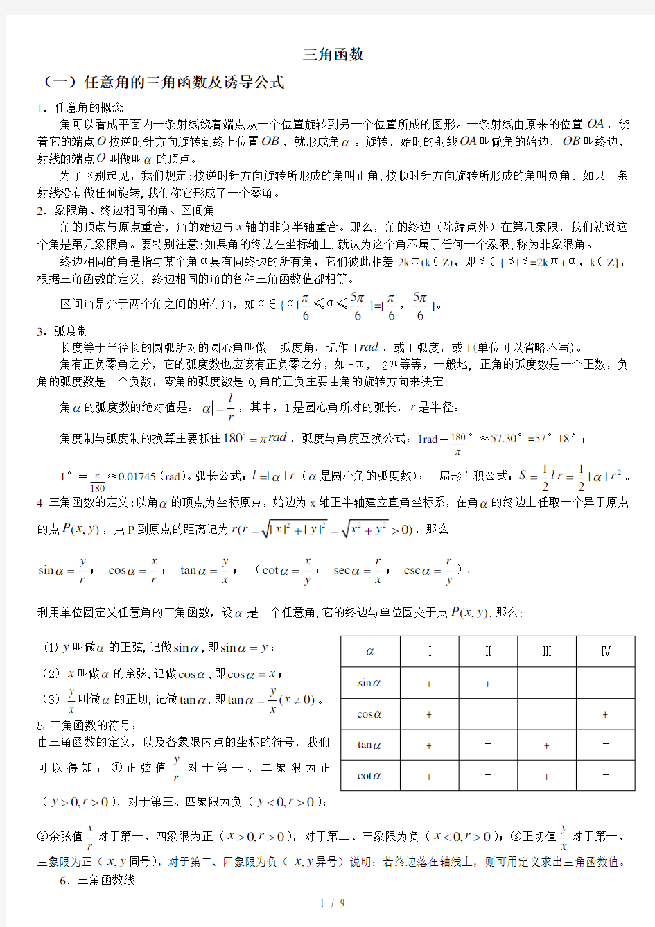 三角函数总结大全(整理好的)