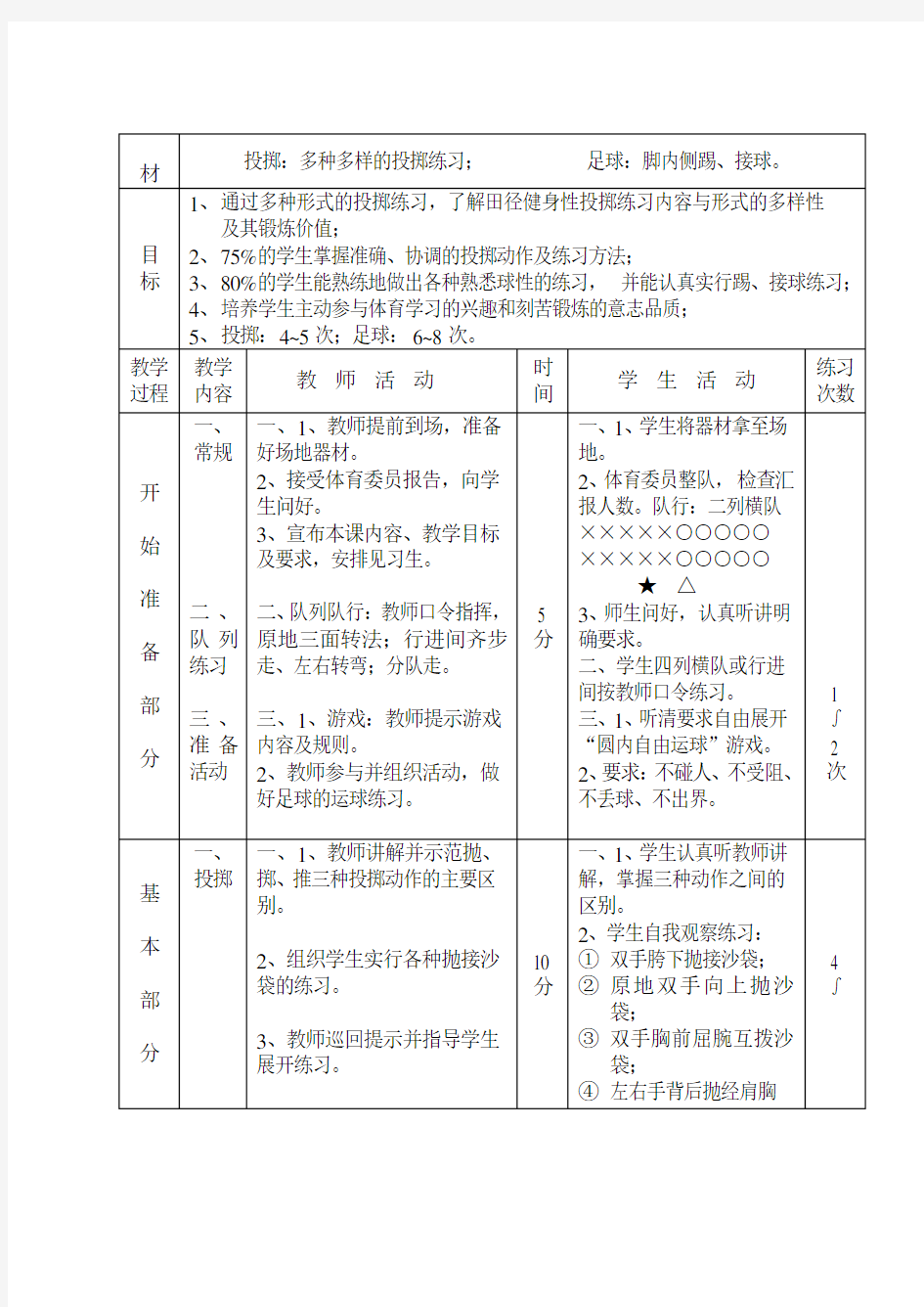 七年级体育课教案全集