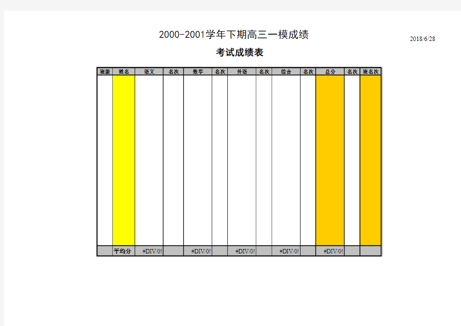 【Excel表格模板】成绩表