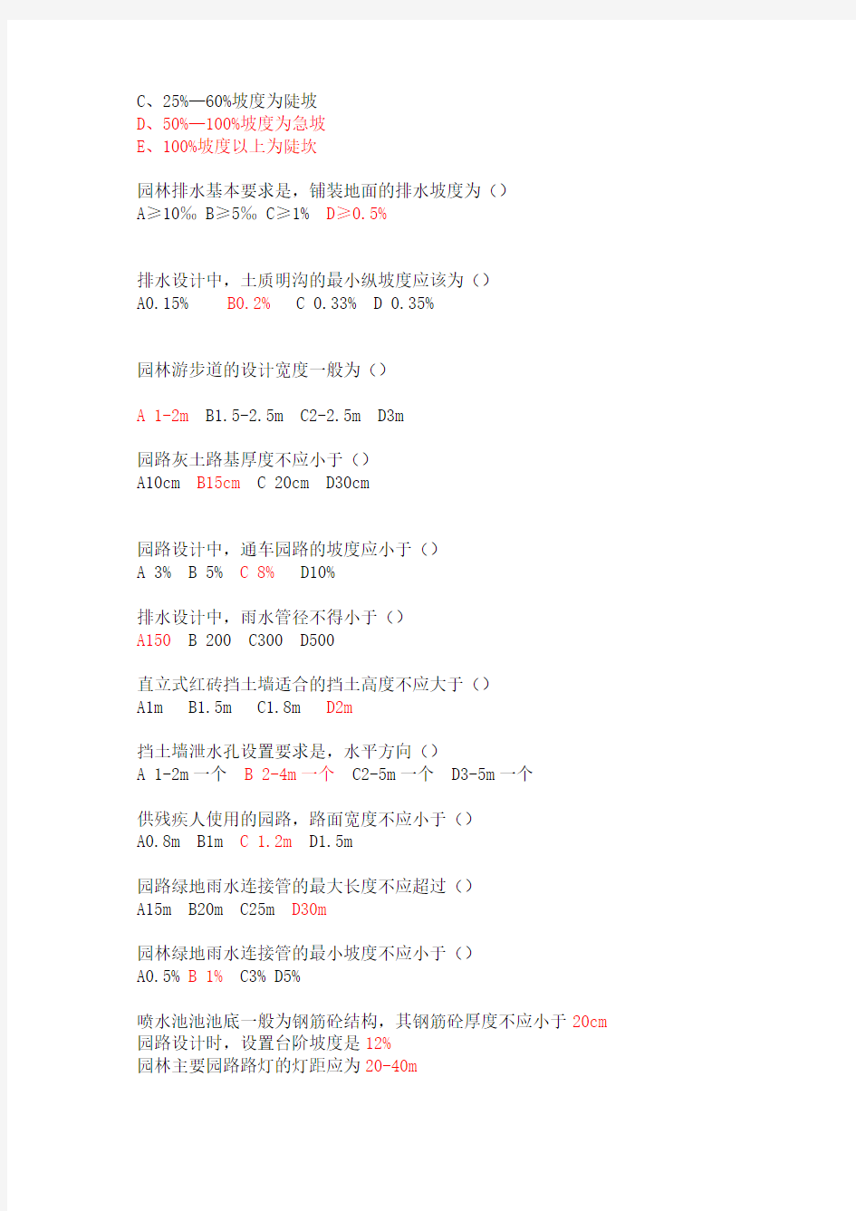 2019年全国园林绿化工程项目负责人水平测试试题