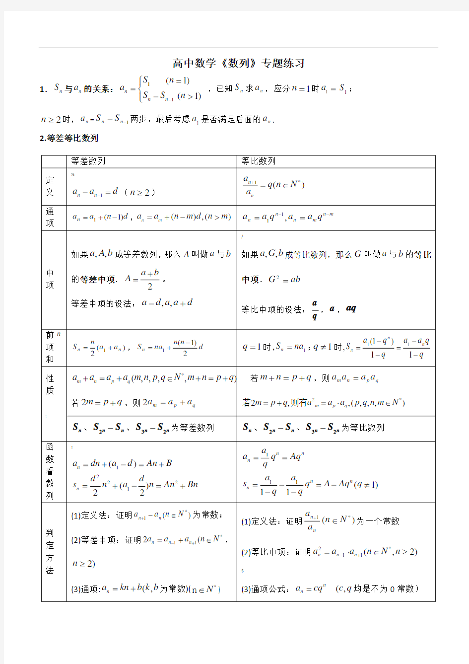 高二数学数列专题练习题(含答案)