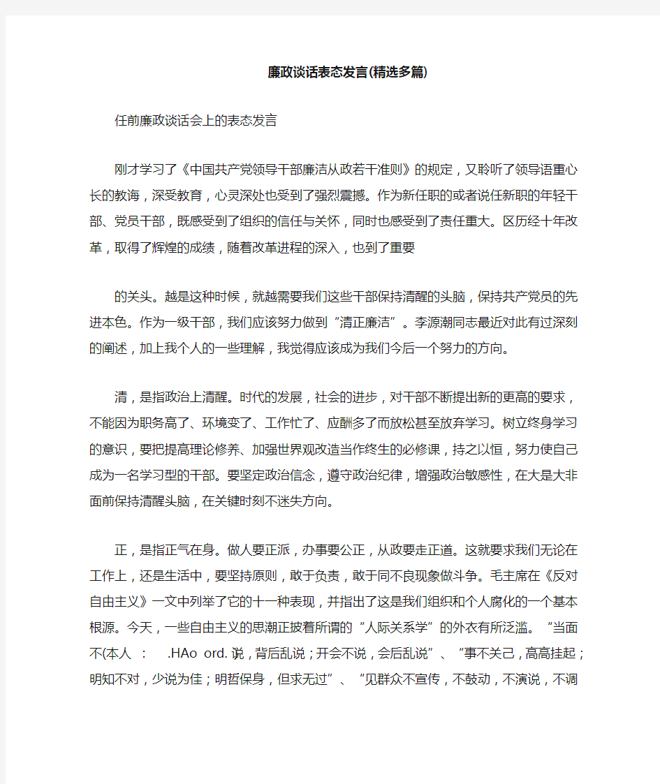 廉政谈话表态发言