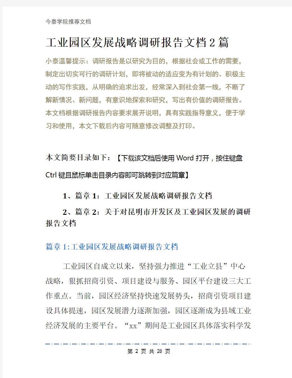 工业园区发展战略调研报告文档2篇