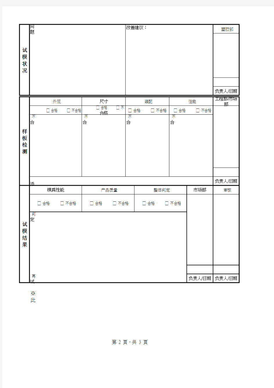 注塑模具试模报告