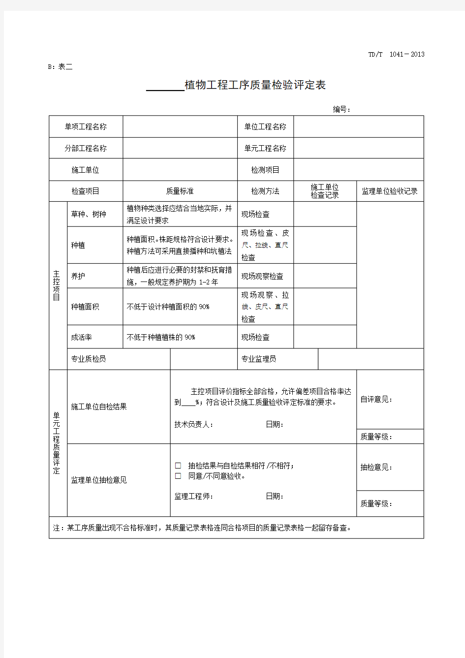 土地整治项目单元工序质量评定表