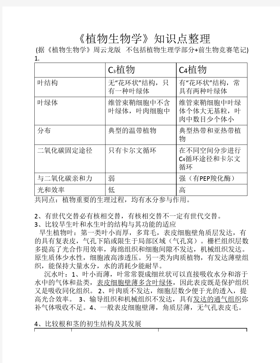 植物生物学知识点