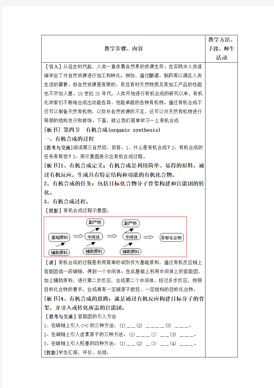 《有机合成》教案1(新人教选修5)