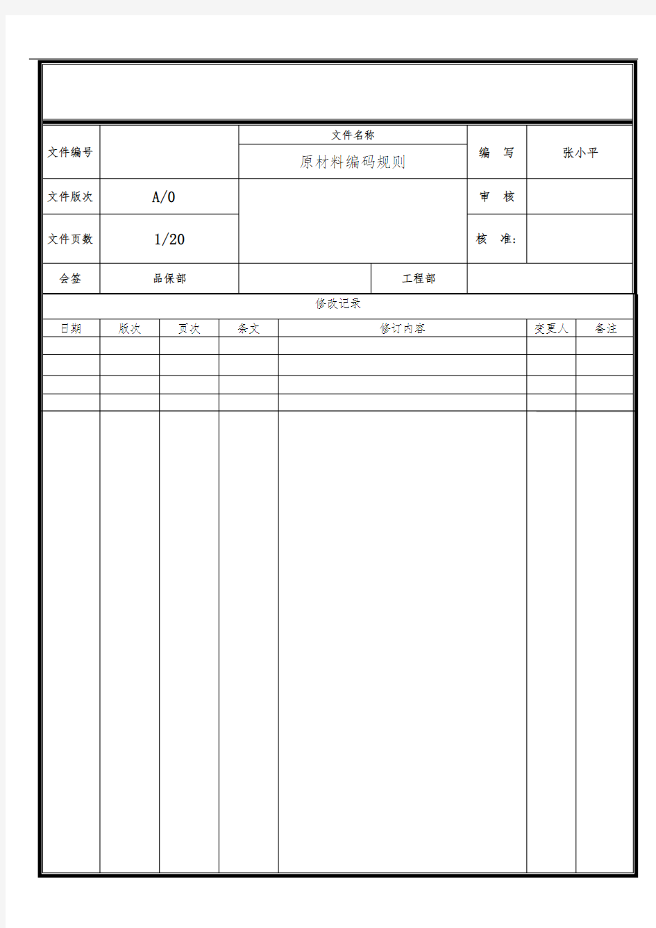 原材料编码规则