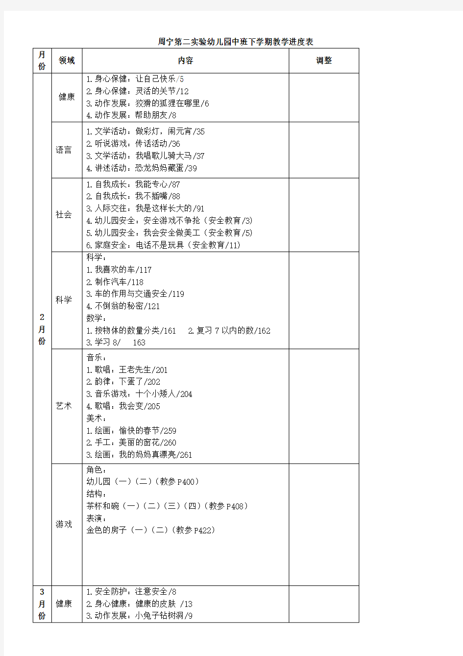 实验幼儿园中班下学期教学进度表