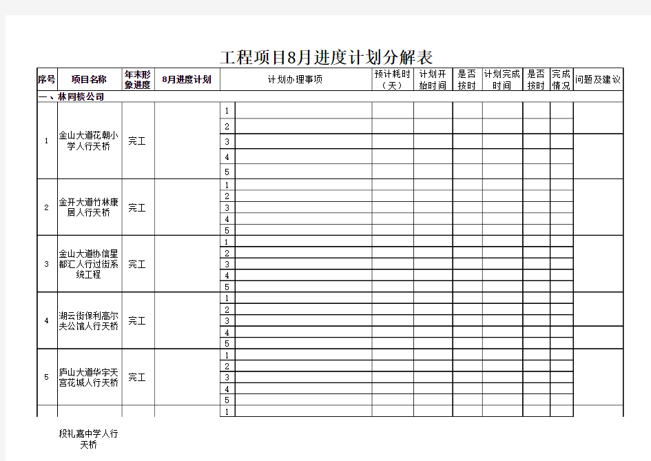 项目进度表模板