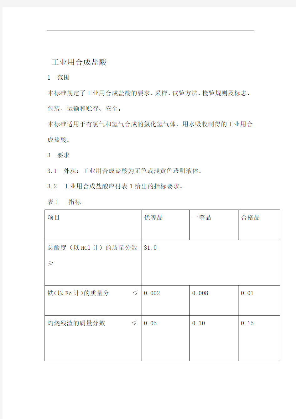 工业用合成盐酸