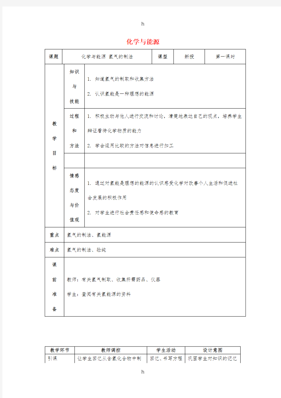 九年级化学全册 第九单元 化学与社会 9.1 化学与能源开发教案 鲁教版