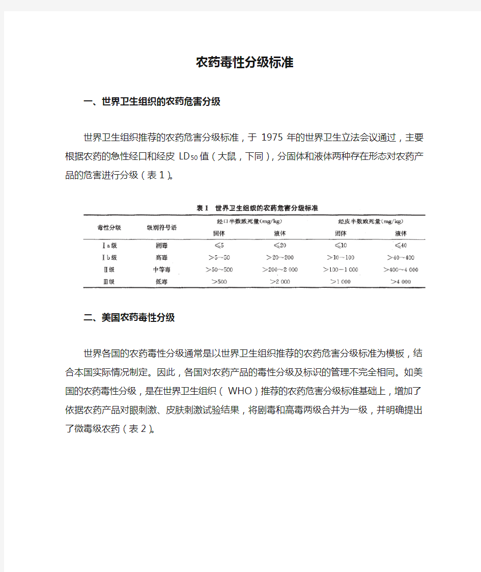 农药毒性分级标准