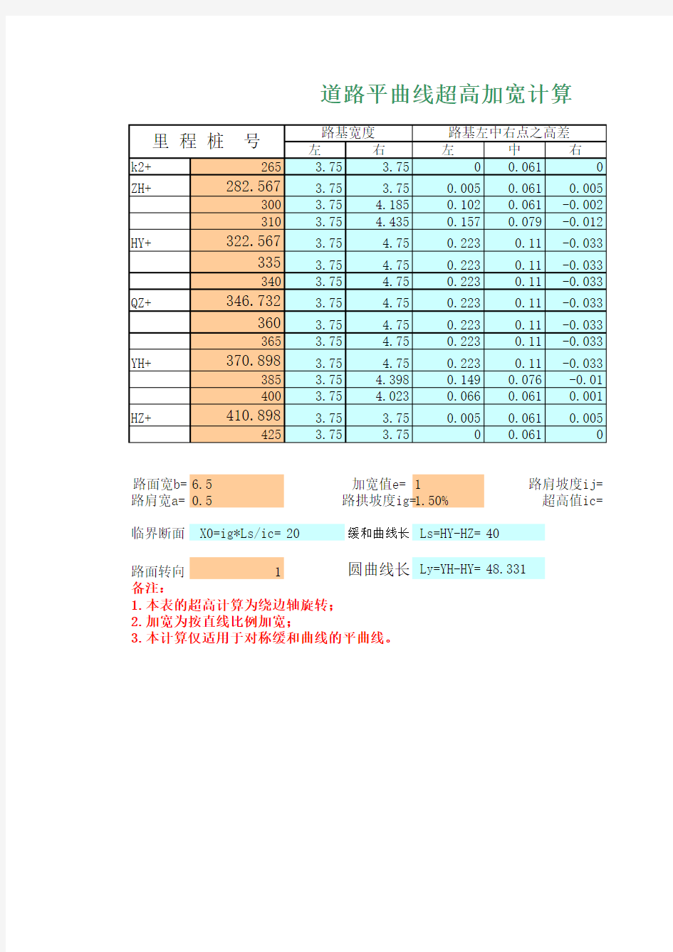 道路平曲线超高加宽计算