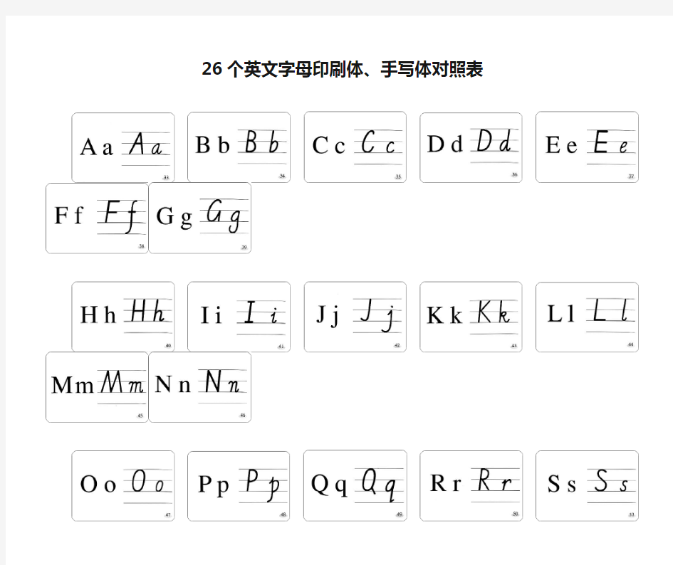 26个英文字母印刷体、手写体对照表