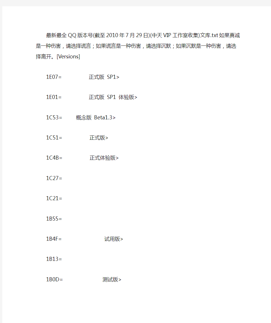 最新最全QQ版本号(截至2010年7月29日)(中天VIP工作室收集)文库