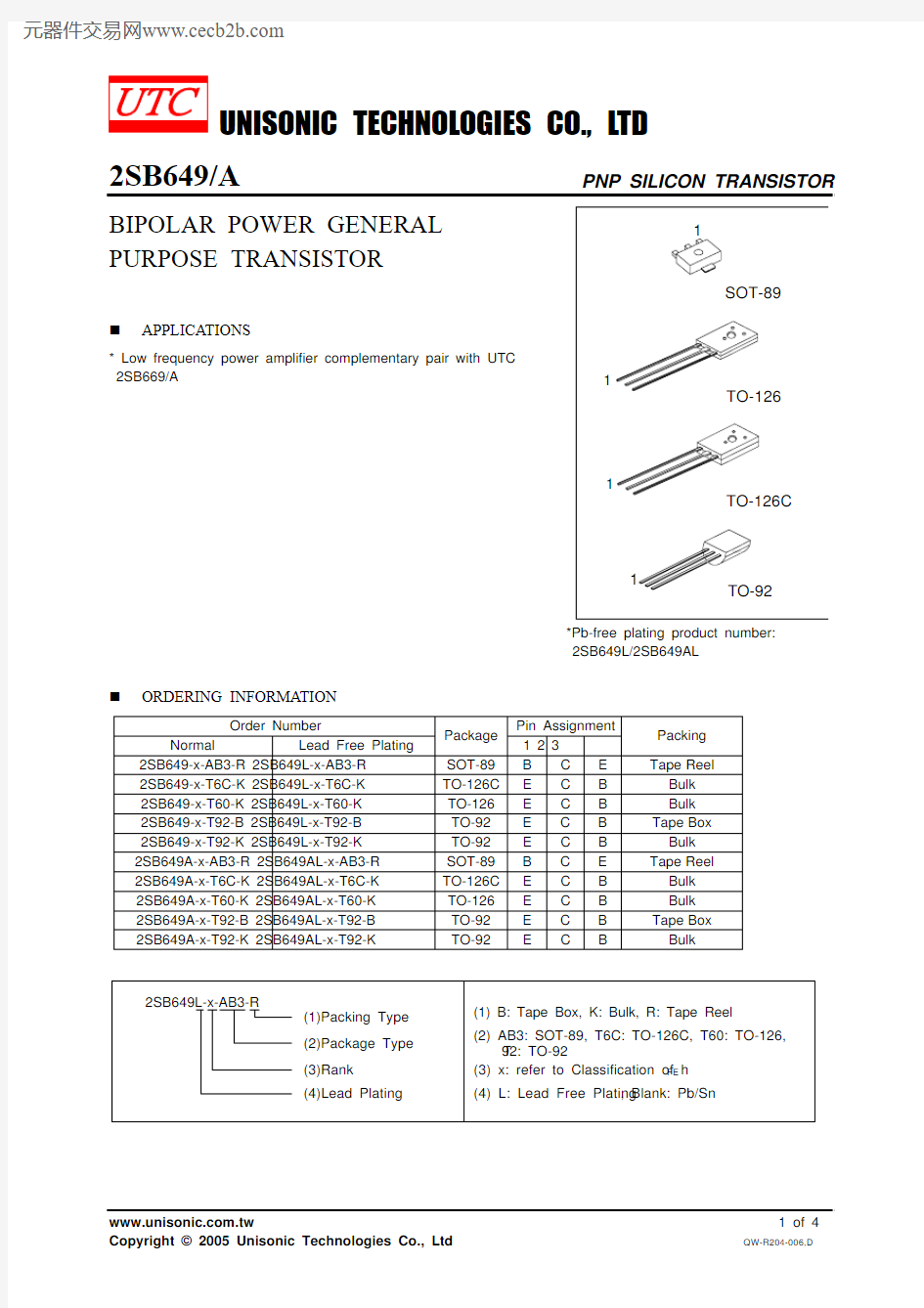 2SB649AL-D-T6C-K中文资料