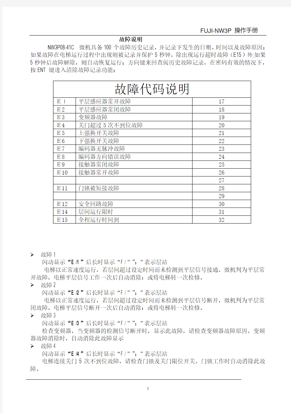 富士电梯板故障说明