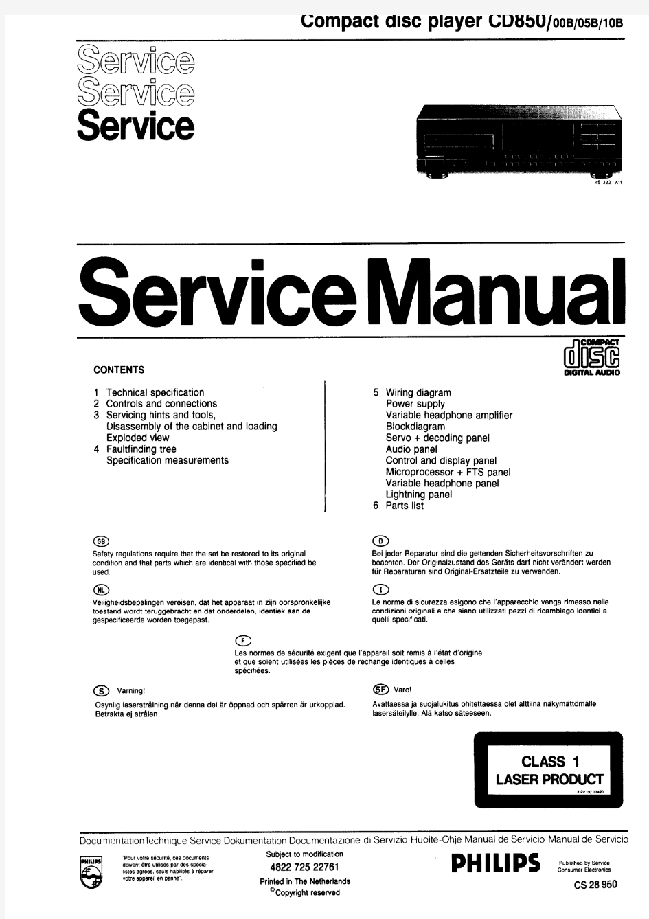 菲利浦CD850唱机维修手册(CDM4光头SAA7321解码(1-25页)