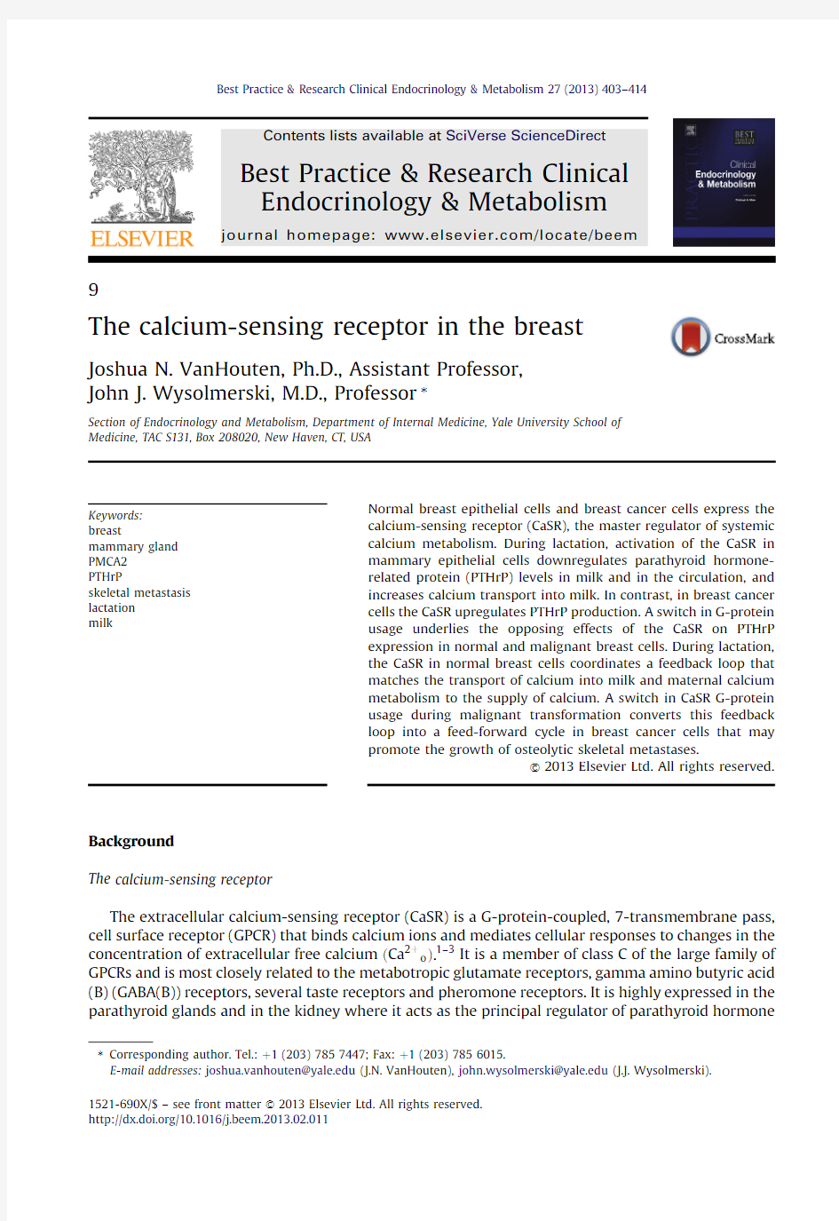 2013 综述 The calcium-sensing receptor in the breast