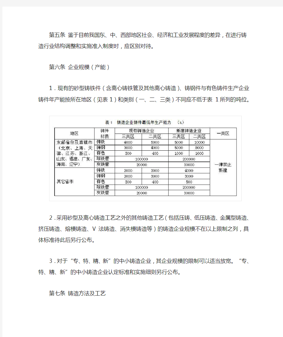 铸造行业准入条件