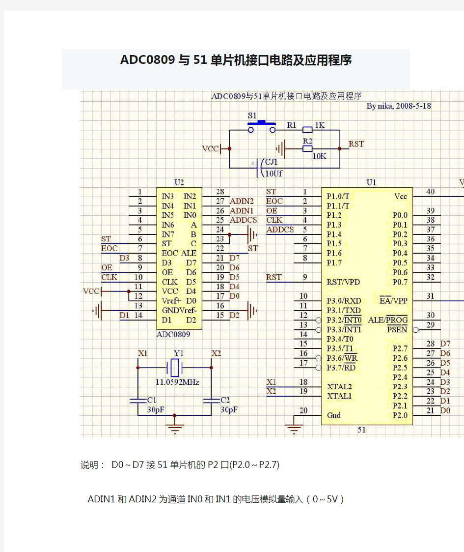 ADC0809与51单片机接口电路及应用程序1