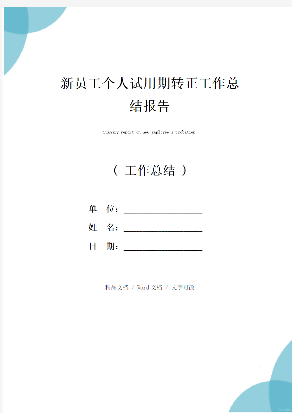 新员工个人试用期转正工作总结报告