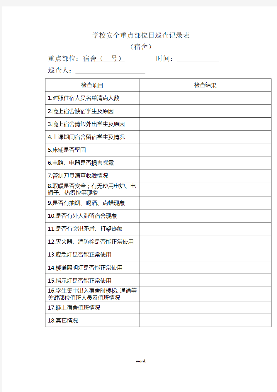 学校安全重点部位日巡查记录表(精.选)