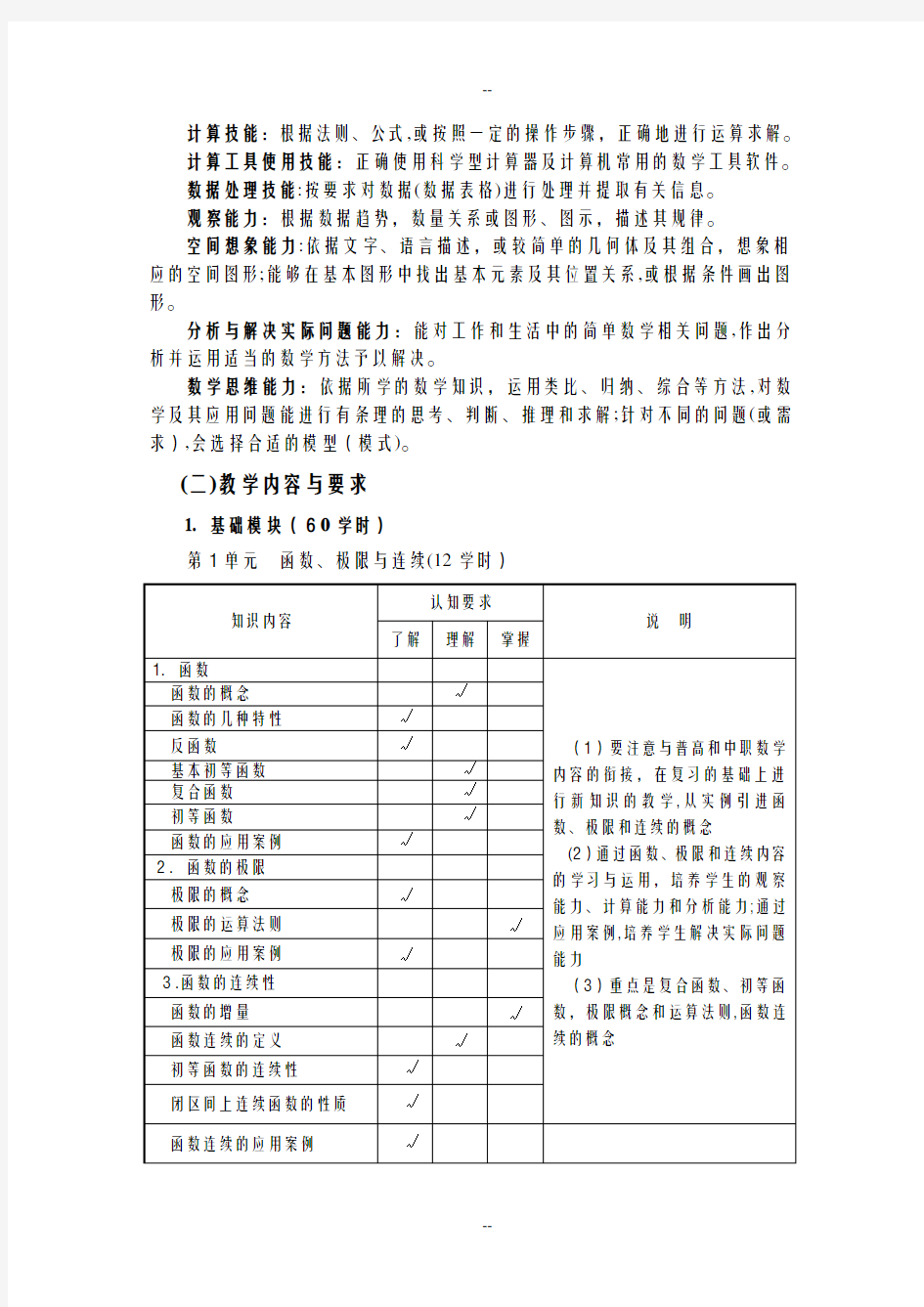 高职数学课程标准