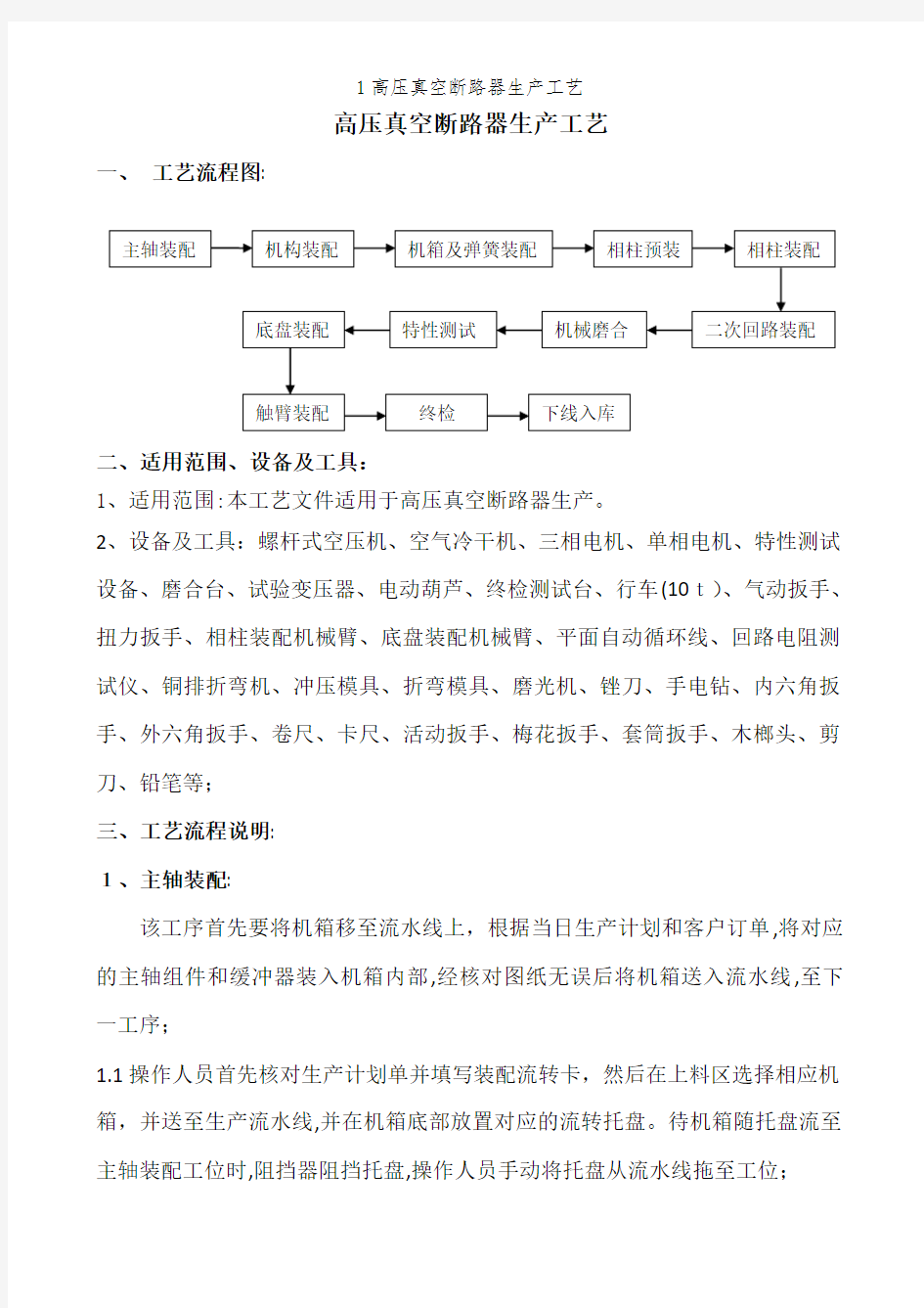 1高压真空断路器生产工艺