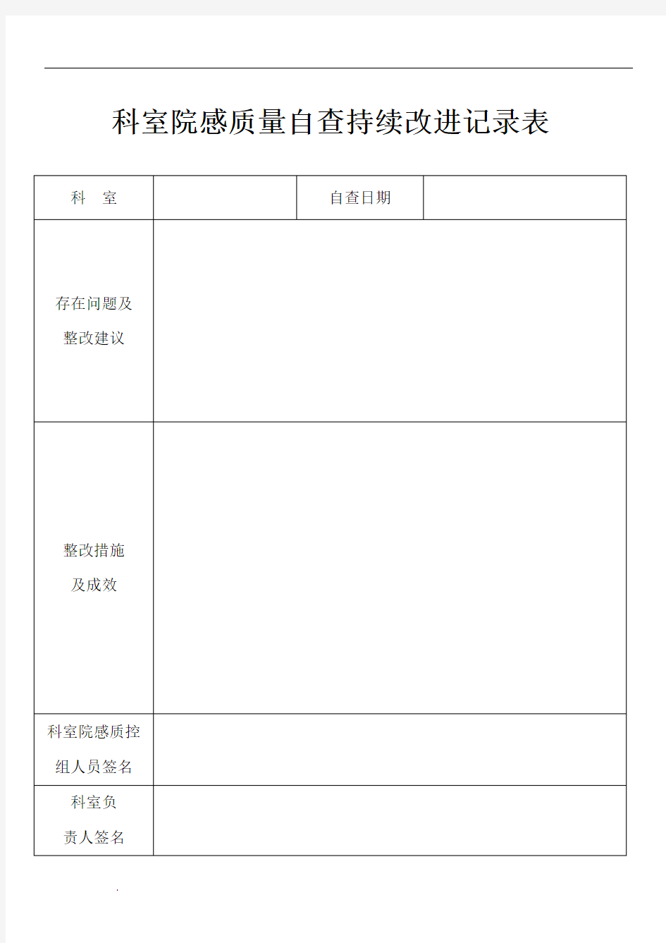 科室院感质量自查持续改进记录表(通用)