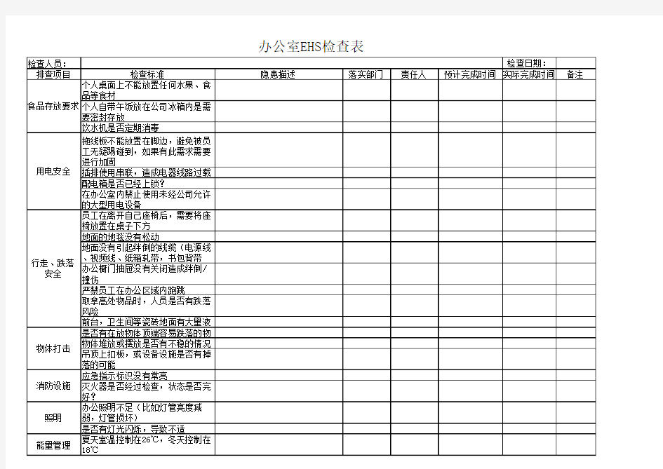 办公室检查表