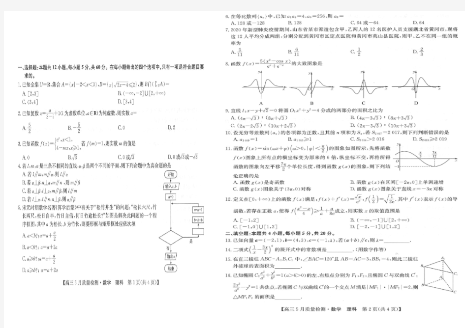 河南省新乡市新乡县第一中学2020届高三数学5月联考试题理