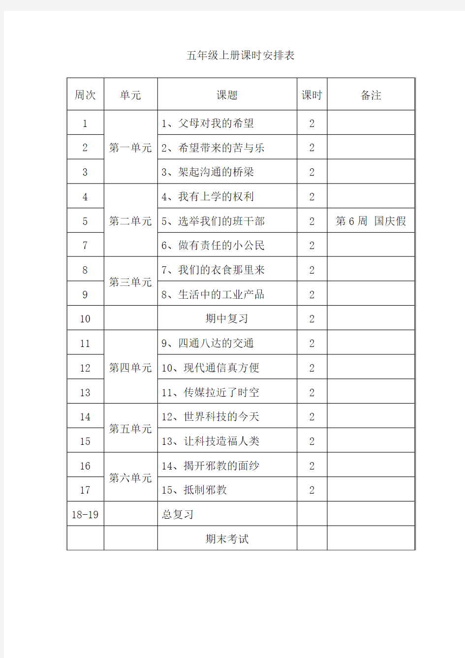 未来版五年级品德与社会上册全册教案