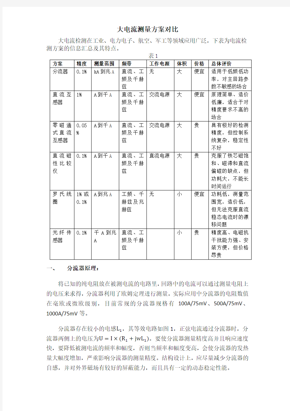 大电流测量方案对比