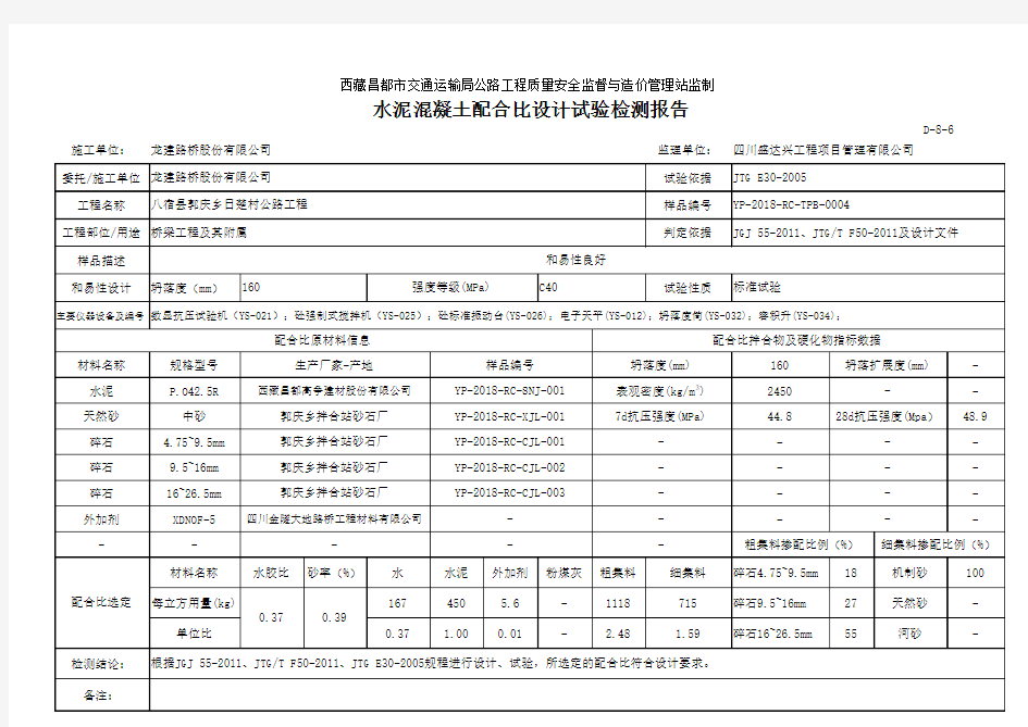 C40砼配合比报告